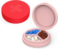 2 Pack Small Pill Box,3 Compartment Round Silicone Travel Pill Box for Purse Pocket, Waterproof Portable Compact Medicine Holder for Vitamin, Cod Liver Oil, Supplement (Red+Pink)