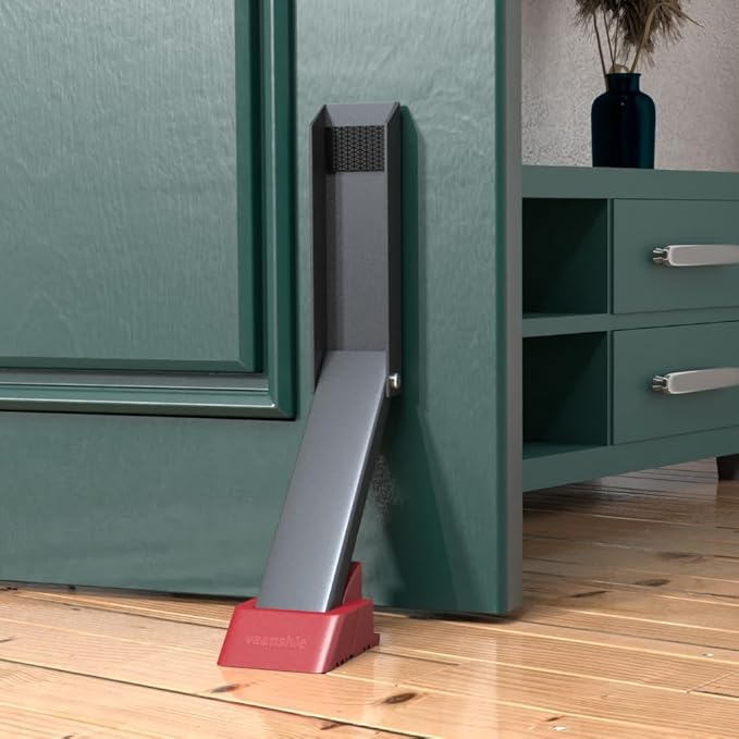 2 Pack Door Stop, No Drill Door Stoppers - - Kickdown Doorstop for Home, Glass Doors, & Outdoors, Easy to Install Doors with Self Adhesive Door Stopper, No Screw Flip Down Portable Door Stopper - Gray