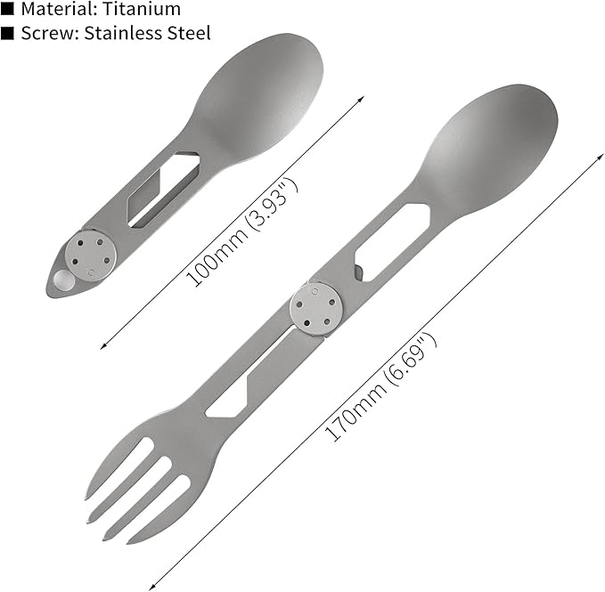 CMB Made Knives Titanium 2 in 1 Folding Fork and Spoon Combo Lightweight Camping Utensil, Spork for Backpacking, Hiking, Outdoor Survival Cutlery EDC Tool CMB-E01
