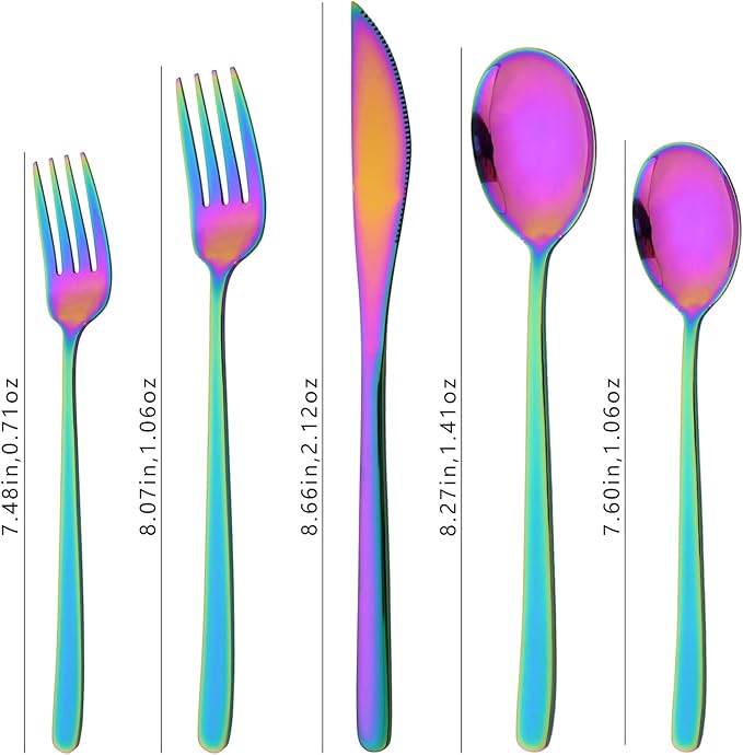 20 Pieces Silverware Set 304 Stainless Steel, Healthy & Eco-Friendly Silver Travel Mirror Polished Rainbow Knife Fork Spoon Salad Fork Dessert Spoon Flatware Set, Service for 4