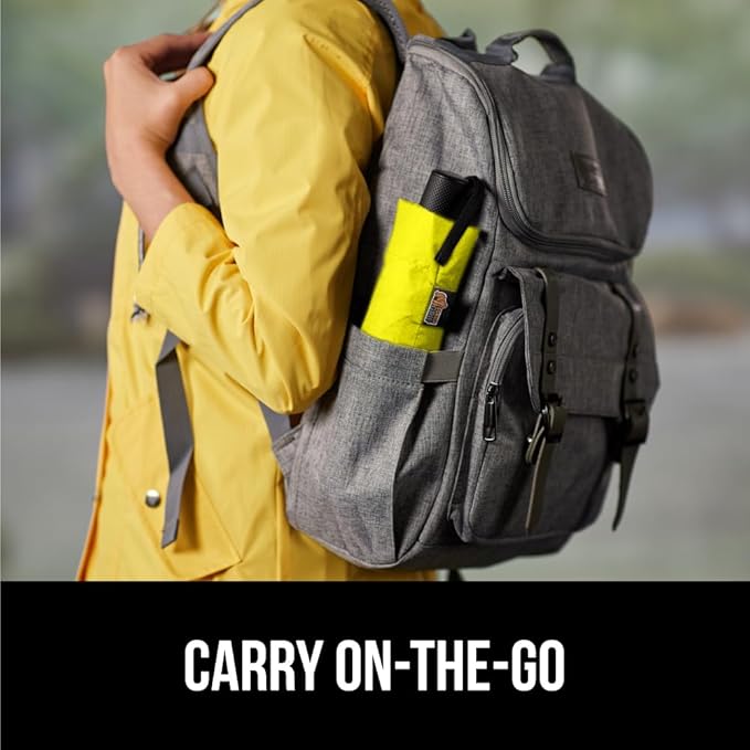 GORILLA GRIP Strong Stick Umbrella for Rain, Compact Travel One-Click Automatic Open Close, Lightweight, Portable, US Designed Reinforced Fiberglass Ribs, Wind Resistant, Easy Collapse, Yellow