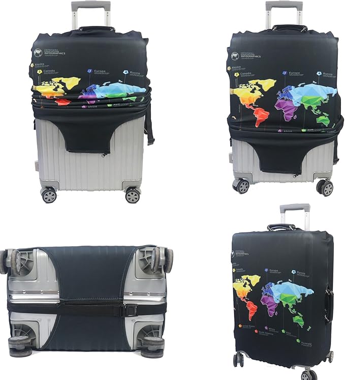 MosaiRudo Thicker Luggage Cover Elastic Suitcase Cover Protector Fits 18-32 Inch Suitcase Travel Accessories (Abstract Map, L)