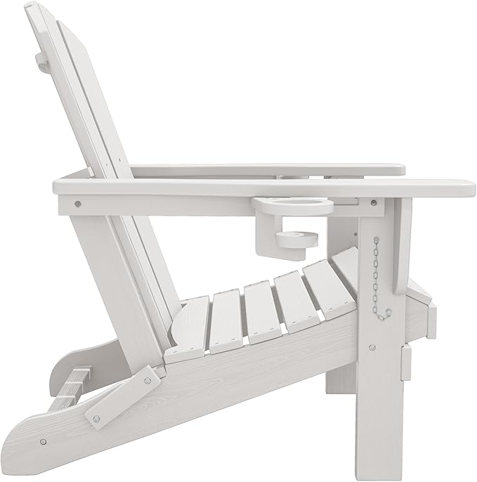 SERWALL Adirondack Chair with Cup Holders - Composite Adirondack Chairs HDPE Outdoor Chairs All Weather Use- White