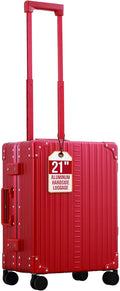 All Aluminum Lightweight Carry-On Luggage - Hardside Carry-On Suitcase, TSA Approved, Hard Shell Suitcase for Travel, Airline Approved 21 Inch Hard Spinner Wheels Luggage (Ruby)