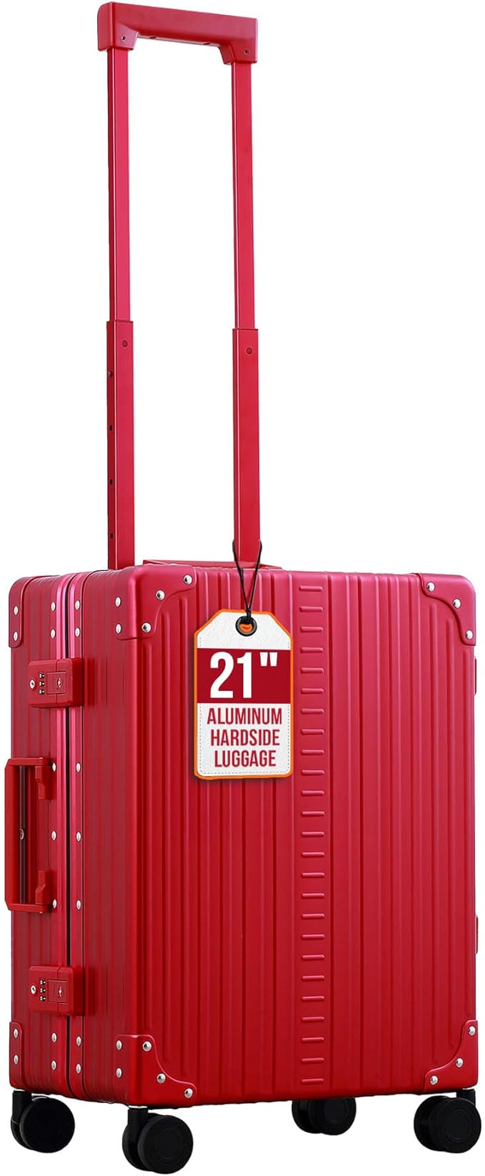 All Aluminum Lightweight Carry-On Luggage - Hardside Carry-On Suitcase, TSA Approved, Hard Shell Suitcase for Travel, Airline Approved 21 Inch Hard Spinner Wheels Luggage (Ruby)