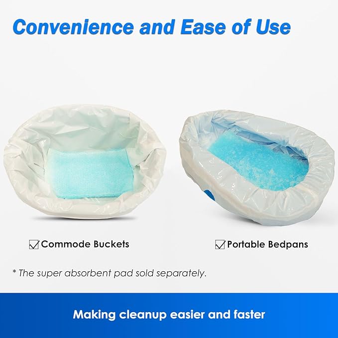 200 Count Enlarged Bedside Commode Liners for Commode Chairs, Bed Pans, and Portable Toilets, Pre-Separated, Leakproof, Sturdy, Disposable, for Adults, Seniors, Medical Care, and Camping