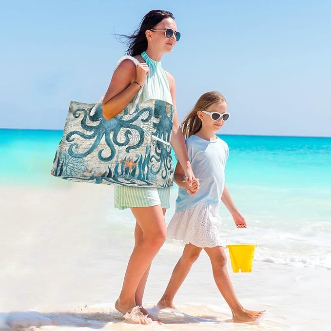 senya Large Beach Bags Totes Canvas Tote Shoulder Bag Soft Wave Water Resistant Bags for Gym Travel Daily Ocean