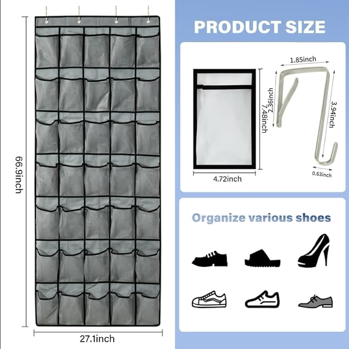 35Large Pockets Over The Door Shoe Organizer, Mesh Pockets Shoe Holder Rack, Capacity Shoe Hanging Storage，door shoe rack With 4 Metal Hook.