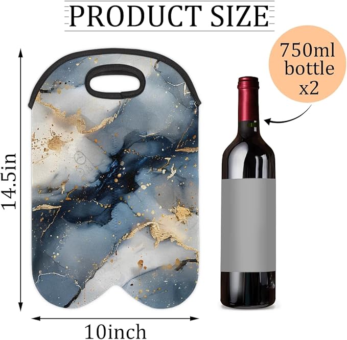 Wine Carrier Tote Personalized Bag for 2 Bottles - Neoprene Wine Bottle Holder with Carry Handle, Wine Protective Bag Insulated Bag Beer Cans Water Bottle Holder for Travel Picnic,Style22