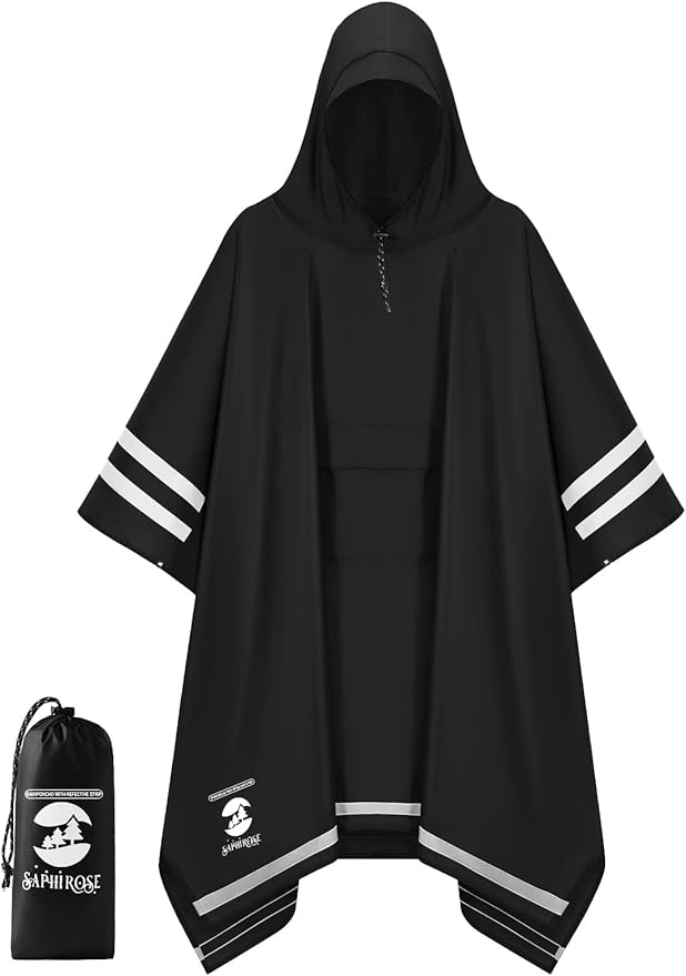 SaphiRose Hooded Rain Poncho Waterproof Raincoat Jacket for Men Women Adults
