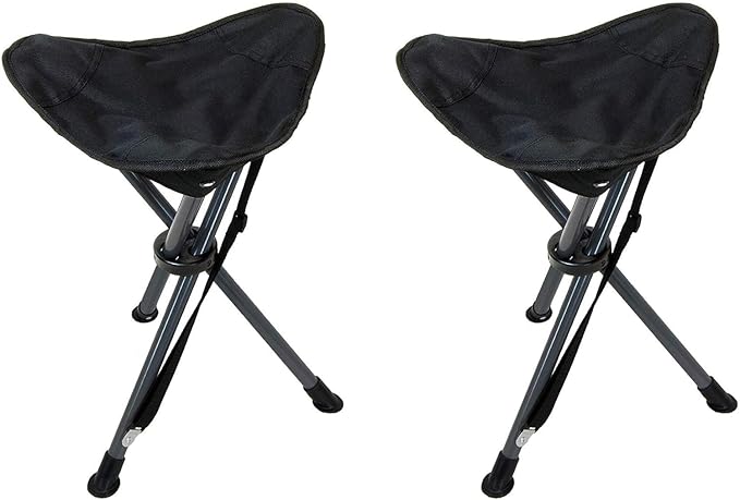 Travel Chair C-Series Slacker Tripod Chair for Camping, Lightweight Chair, Adjustable Carry Strap for Easy Transport | Outdoor Adventures Lighter Version of The Original Slacker Stool, Black - 2-Pack