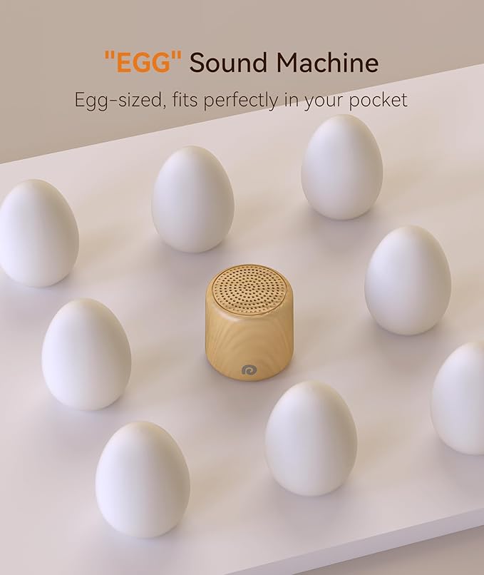 Dreamegg Sound Machine for Baby&Adults - Travel Sound Machine for Sleep, Features Powerful Battery, Egg-Sized, 16 Soothing Sounds, Timer, Sound Machine for Baby Adults Office Privacy Home Gift, Wood
