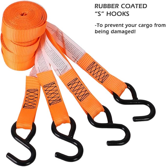 XSTRAP STANDARD Ratchet Tie Down Straps 4 Pk 10 Ft- 300 Lbs Load Cap- 900 Lbs Break Strength-Cargo Straps for UTV, ATV, Pickup,Truck, Moving Appliances, Lawn Equipment, Orange
