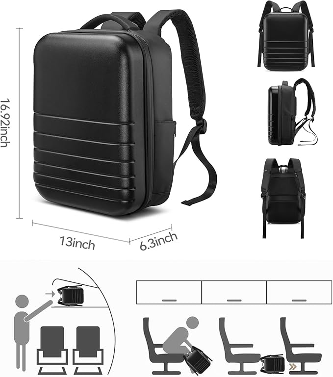 SOKOK Carry On Travel Backpack Waterproof Business Backpack with Laptop Compartment, Hardshell Computer Backpack for Men and Women, Black