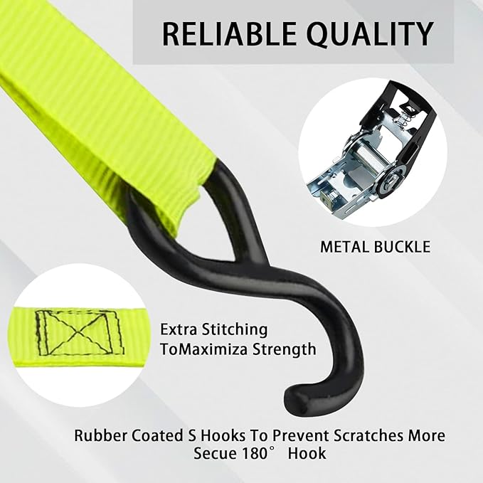 XSTRAP STANDARD Ratchet Tie Down Straps 4 Pk 10 Ft- 300 Lbs Load Cap- 900 Lbs Break Strength-Cargo Straps for UTV, ATV, Pickup,Truck, Moving Appliances, Lawn Equipment, Yellow