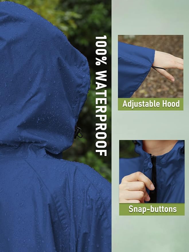 SaphiRose Unisex Rain Poncho Hooded Waterproof Raincoat for Adults Women
