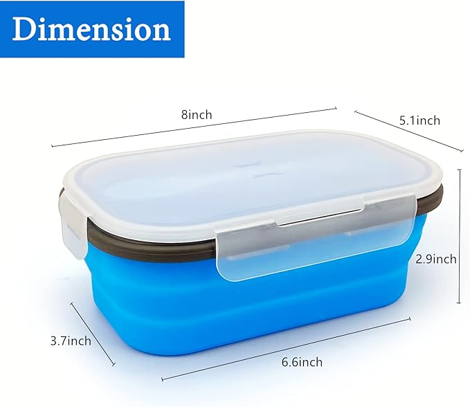 Collapsible Lunch Box Containers, Silicone Bento Box with Airtight Lid and 2 in1 Spoon & Fork, 1000ml Large Portion Reusable Silicone Food Storage Container, Microwave Dishwasher Safe
