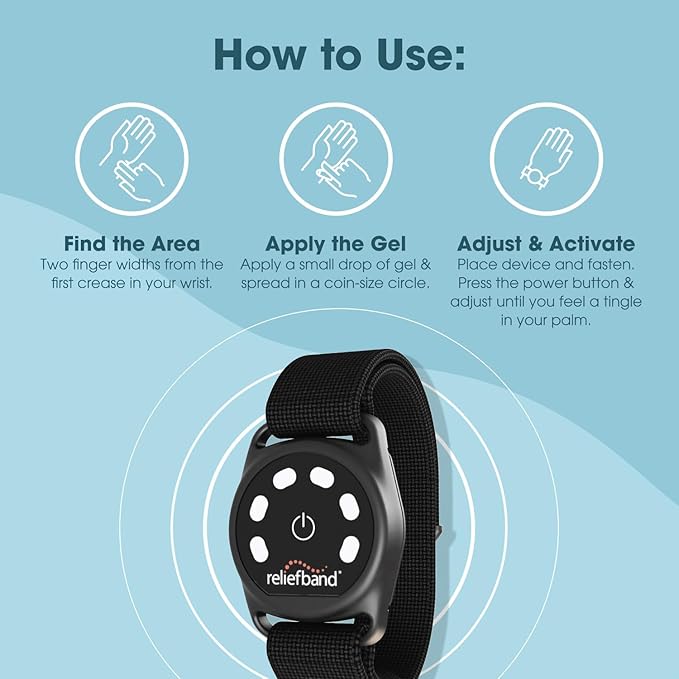 Reliefband New Sport Anti-Nausea Wristband | Waterproof | Nausea & Vomiting Relief for Motion Sickness, & Morning Sickness | Drug & Side Effect Free, Long Lasting, Fast-Acting (Grey, 1 Extra Gel Tube)