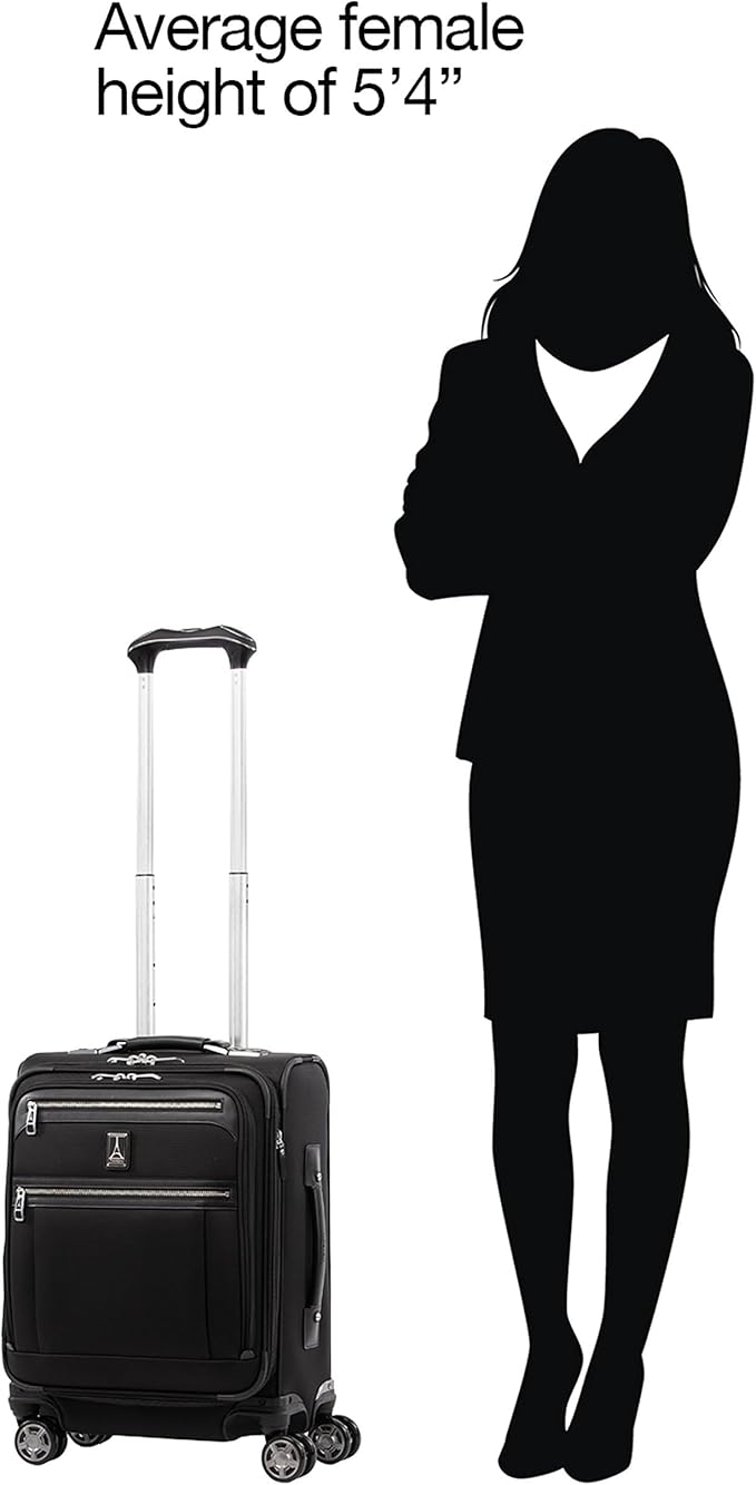 Travelpro Platinum Elite Softside Expandable Carry on Luggage, 8 Wheel Spinner Suitcase, USB Port, Men and Women, International, Shadow Black, Carry On 19-Inch