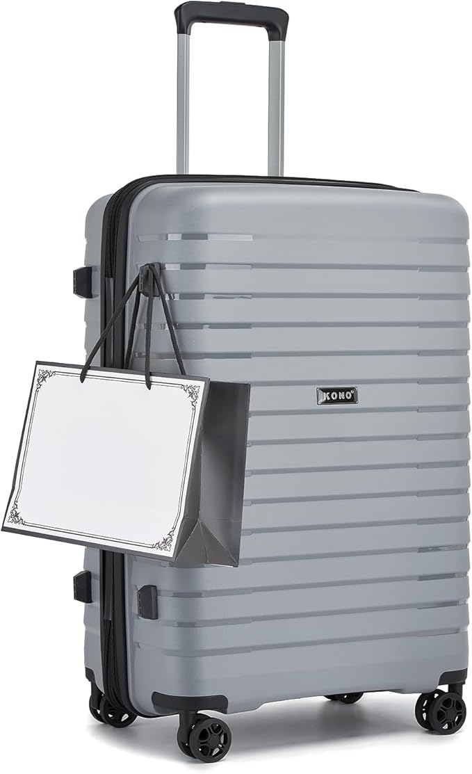 Kono 24 Inch Expandable Luggage Suitcase with Spinner Wheels, Durable Hardside Checked Luggage with Hidden Cup Holder, Lightweight Hard Shell Medium Suitcase with TSA Lock(Light Grey)