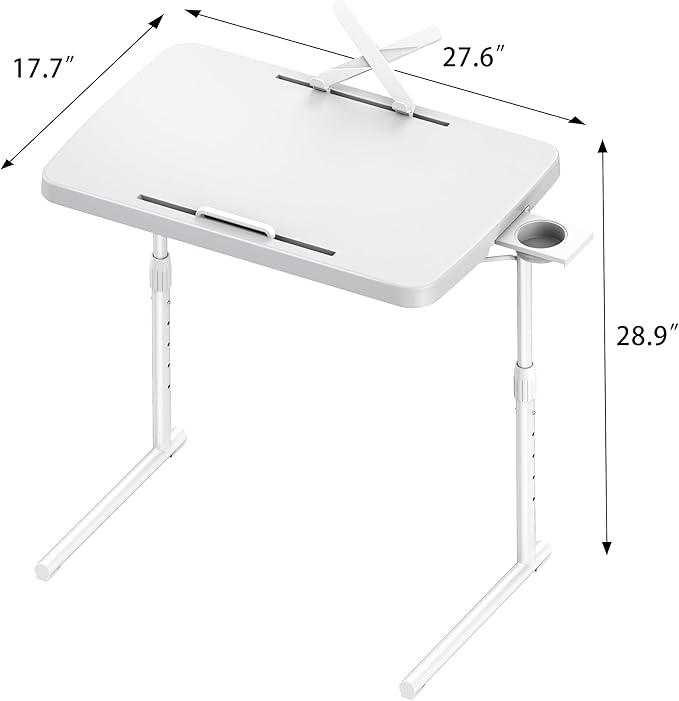 Allpop Ultra TV Tray Table, TV Dinner Tray for Eating, Adjustable Folding Tray Table with Book Stand, Cup Holder, Laptop Stopper & Tablet Slot on Coach & Bed, White
