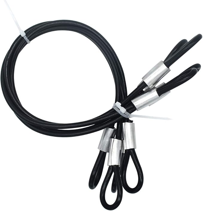 4 pcs 47 inch (120cm) 5mm Thickness Vinyl Cover Coated Galvanized Steel Wire Cable with Loops Security Lanyard Rope Tether Lock, Black