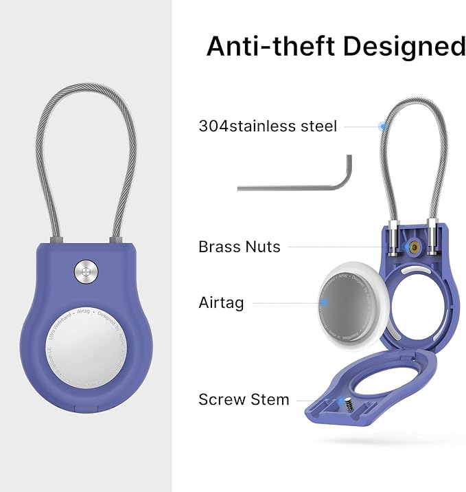 Air tag Holder,(4 Pack) Air Tags Keychain with Secure Lock,Air Tags Case with Wire Cable for Apple Airtag,Anti-Lost Protective Case with Keyring for Luggage, Key, Pet, Bag, Black/Blue