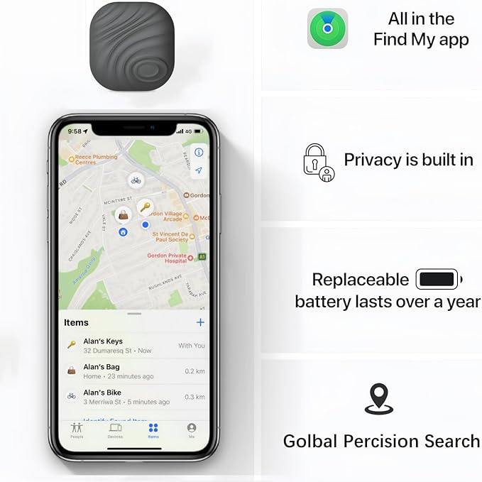 Tags Smart Key Finder - Only iOS(Not for Android) - Bluetooth Smart Key Tracker Tag - Work for Apple Find My - Keep Track of The Items That Matter Most (Cafe)