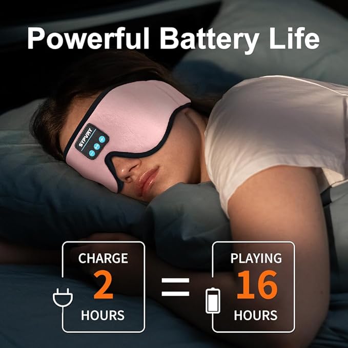 Bluetooth Sleep Mask Wireless Headphones 3D Bluetooth Eye Mask for Side Sleepers SYPVRY Blackout Eye Mask with Headphones Speaker for Airplane,Travel (Pink)