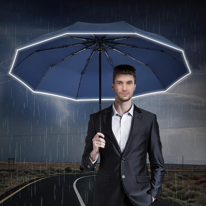 FDJASGY Windproof Travel Umbrella with Teflon Coating Auto Open Close Lightweight Sun&Rain Umbrella with 10 Rib Construction and Reflective Stripe Zipper Pouch