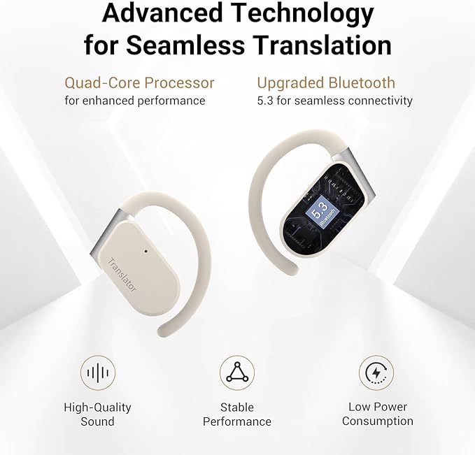 M9 Language Translator Earbuds Open-Ear Headphones Support 144 Languages & Accents Translation Earbuds Real Time Translator Device, Snug Fit, Ergonomic Ear Hooks Beige (Without Offline Package)