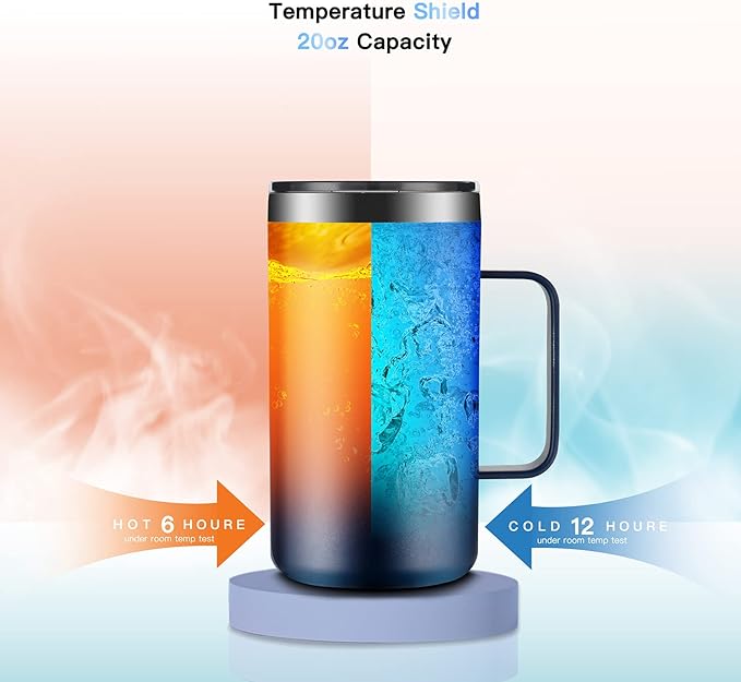KXIAOCHEN 20oz Insulated Coffee Mug with Lid, Stainless Steel Coffee Cup, Double Wall Vacuum Coffee Tumbler with Handle, Premium Thermal Travel Coffee Mug (Navy Blue)