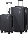Hanke Hard Shell Luggage Sets 2 Pieces, Carry On and Checked Luggage Sets with Spinner Wheels, Durable PC Hardside Rolling Suitcase for Travel (20/28 Inch, Jet Black)