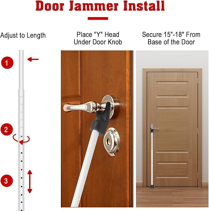 SECURITYMAN 2-in-1 Door Security Bar & Sliding Patio Door Security Bar (2 Pack) via Interchangeable Caps - Heavy Duty Iron Construction Door Stoppers for Home, Apartment, Travel Hotel - White