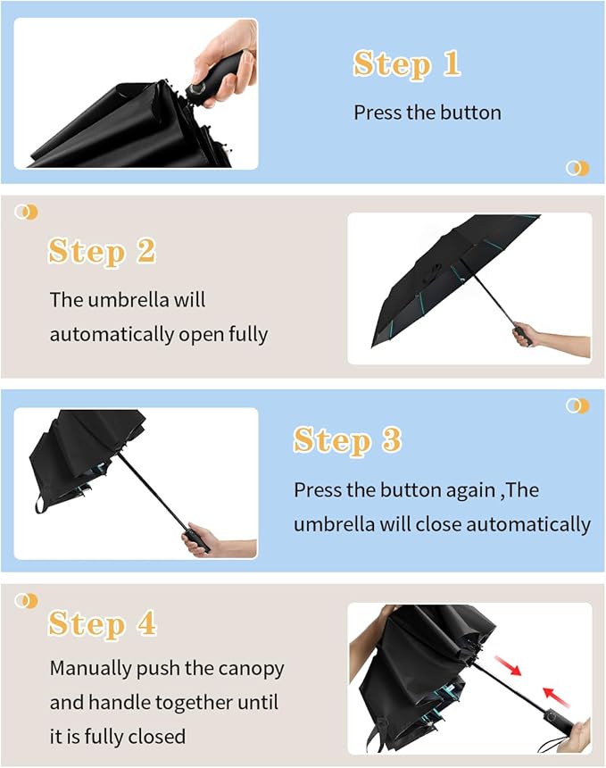 Large Double-Ribs Umbrella Automatic Folding Umbrella for Women Men, Travel, UPF 50+ UV Protection