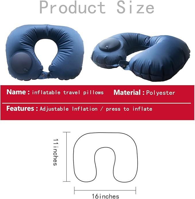Inflatable Travel Pillow for Sleeping Airplane - Inflatable Neck Pillow for Traveling on Plane, Press to Inflate,Portable Travel Neck Pillow with Carry Bag （Drak Blue）