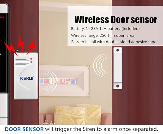 KERUI Home Security System Indoor Outdoor Weather-Proof Siren Window Door Sensors Motion Sensor Alarm with Remote Control More DIY, Wireless House Hotel Garage Shop Burglar Door Alarm, NO WIFI/GSM/APP