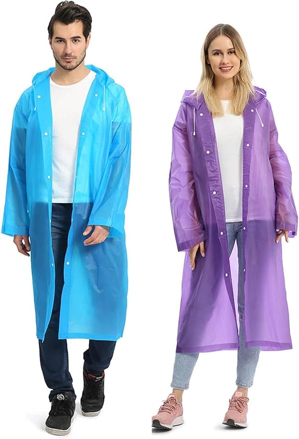 Opret 2 Pack Raincoats for Adults Reusable, EVA Rain Ponchos Lightweight Rain Coat Waterproof Rain Gear for Men and Women