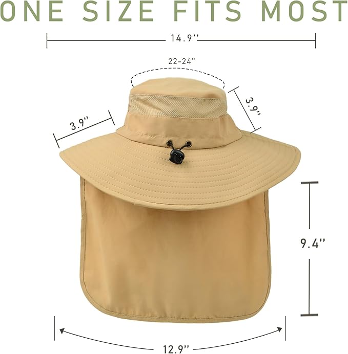 Fishing Hat Breathable Wide Brim Sun Hats with Neck Flap Bucket Hat Outdoor Safari Hat for Men Women UPF 50+ Sun Protection