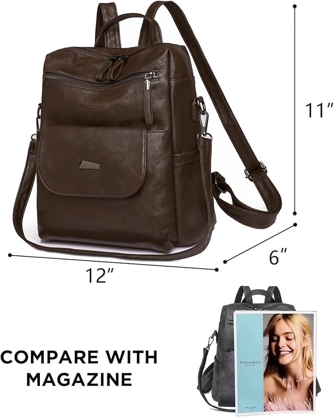 PU Leather Backpack Purse for Women Fashion Multipurpose Design Handbag Ladies Shoulder Bags Travel Backpack Coffee