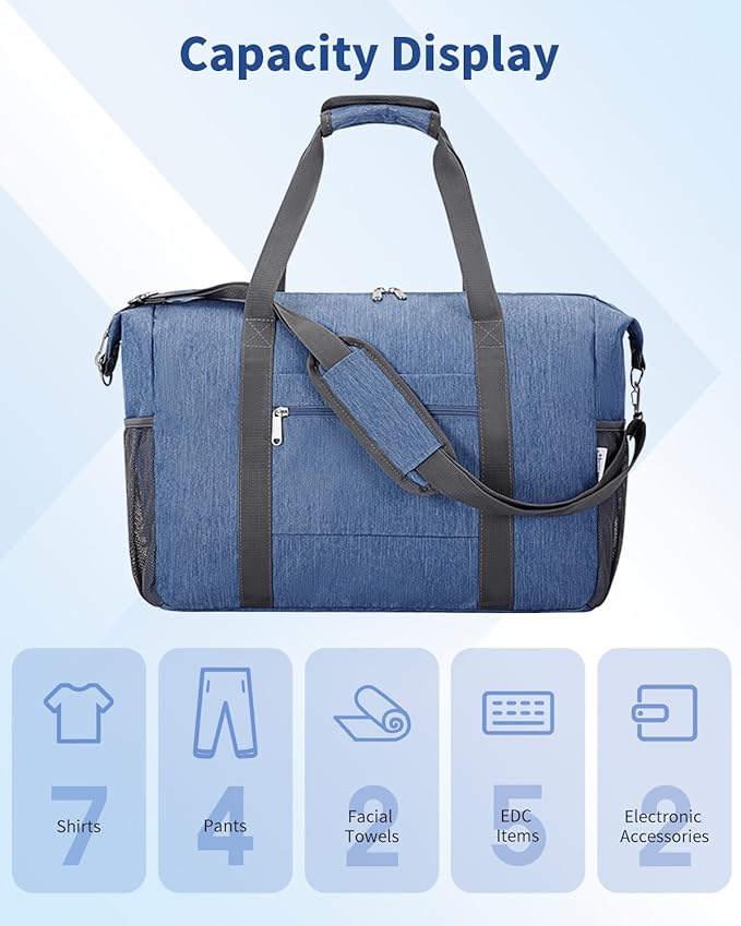 Narwey 18x14x8 Inches Travel Bag Spirit Airlines Frontier Personal Item, Travel Duffel With Wet Pocket Carry on Bag for Airplane Underseat Duffle Overnight for Women and Men (Navy Blue)