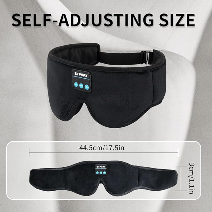 Bluetooth Sleep Mask Wireless Headphones 3D Bluetooth Eye Mask for Side Sleepers SYPVRY Blackout Eye Mask with Headphones Speaker for Airplane,Travel, Black