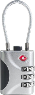 Travel Luggage Locks TSA Approved, Small Combination Padlock with Cable, Combo TSA Lock for Suitcase, Locker & Gym, Cabinet, Bag Zipper, Lock with Code for Travel Accessories (Silver)