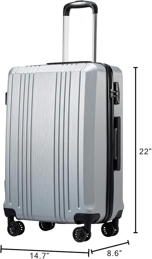Coolife Luggage Suitcase PC+ABS with TSA Lock Spinner Carry on Hardshell Lightweight 20in 24in 28in(sliver, S(20in_carry on))