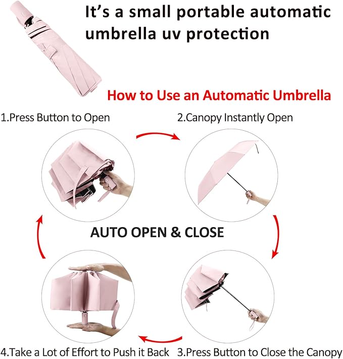 BAODINI Small UV Protection Travel Umbrella Compact for Rain and Sun UPF 50+ 41 inch Portable Umbrella for Women and Men