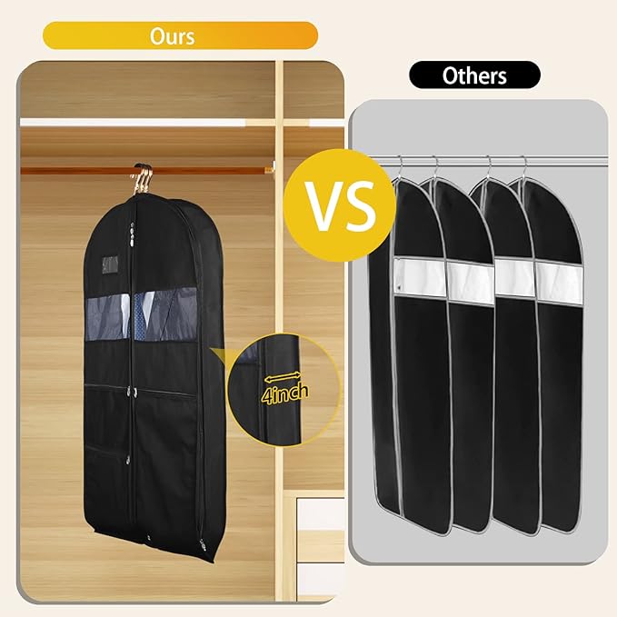 Garment Bags for Travel, 2 Pack 43" Hanging Garment Bags for Men, Double Sides Zipper & 3 Large Mesh Pockets, Garment bag for Traveling Monogrammed Closet Clothes Storage