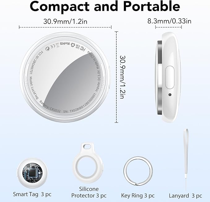2025 New [Apple MFi Certified] (iOS Only) Air Tracker Tags-3 Pack, Bluetooth Tracker for Apple Find My, Replaceable Battery, Key Finder and Item Locator Smart Tag for Keys, Bags, Luggage, Pets, White