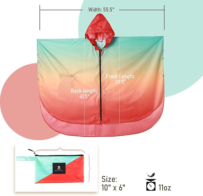 SaphiRose Rain Poncho Jacket Coat Hooded for Adults with Pockets