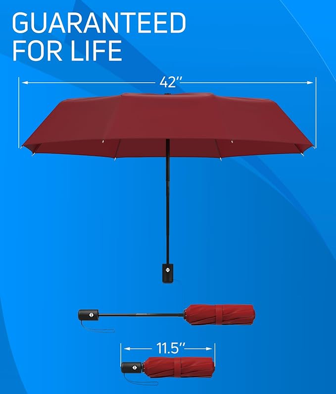 Rain-Mate Windproof Compact Umbrellas for Rain - Strong Reinforced Fiberglass Rib Design & Auto Open & Close - Portable Folding Travel Umbrella - Lightweight & Packable for Women & Men, Easy Collapse