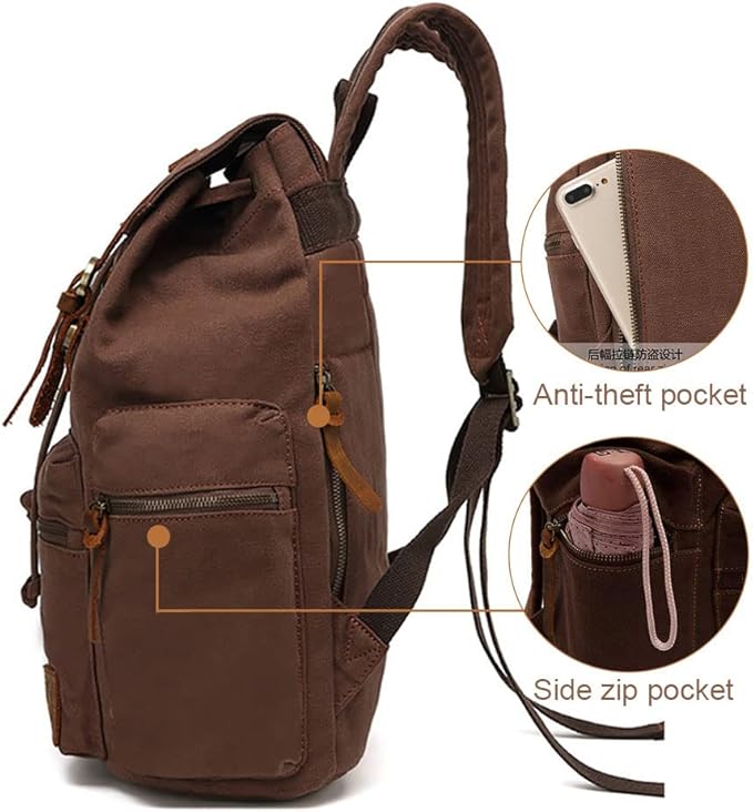AUGUR High Capacity Canvas Vintage Backpack - for School College Hiking Travel 12-17" Laptop